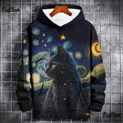 Fashion Men's Hoodie 3d Starry Sky Cat Printed Street Designer Long Sleeved Loose Oversized Pullover High-Quality Men's Clothing