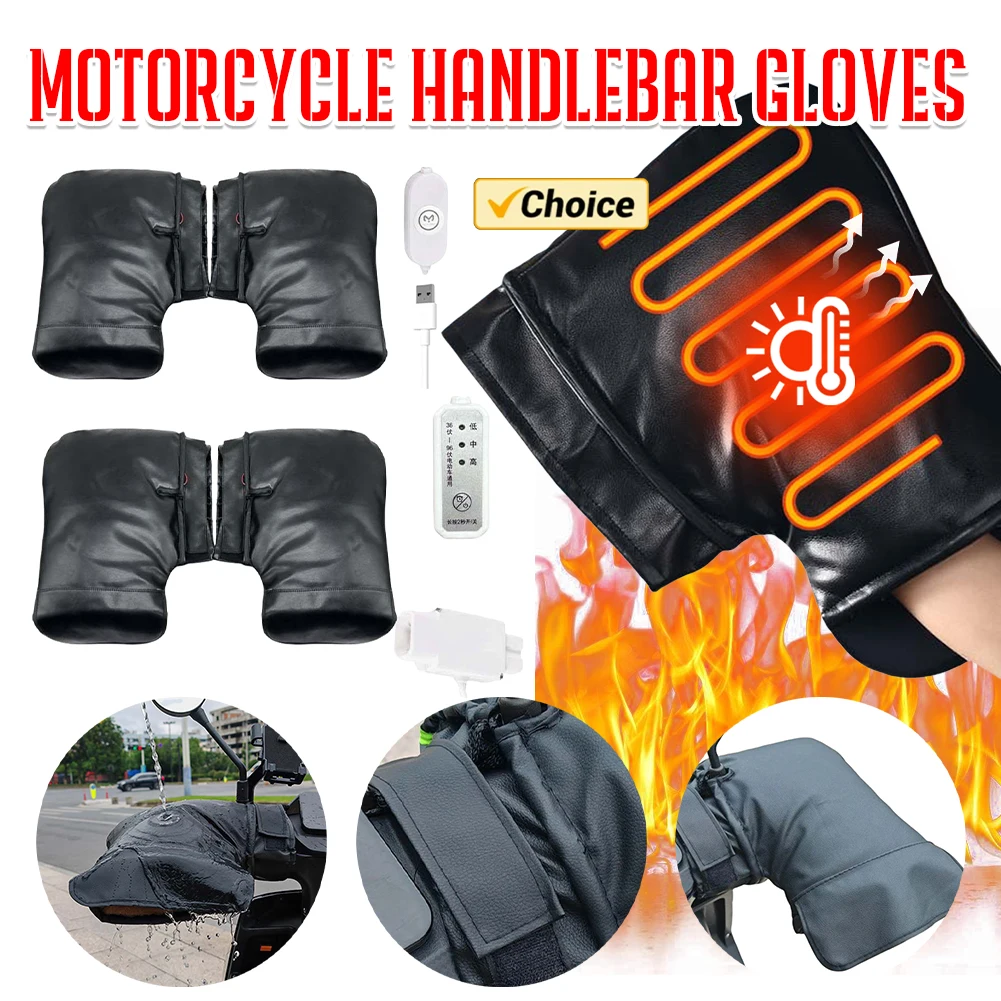 Electric Heating Handlebar Gloves 3 Levels Setting Motorcycle Heating Warm Muffs USB Charging for Bicycle MTB Motorcycle Scooter