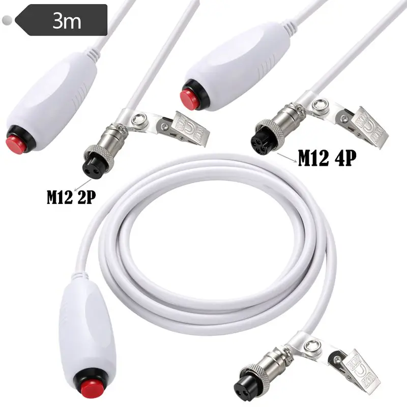 M12 2P 4P Female Single Button Nurse Call Line Call Button Switch Line Emergency Call Button Line With Bed Sheet Clip 3m