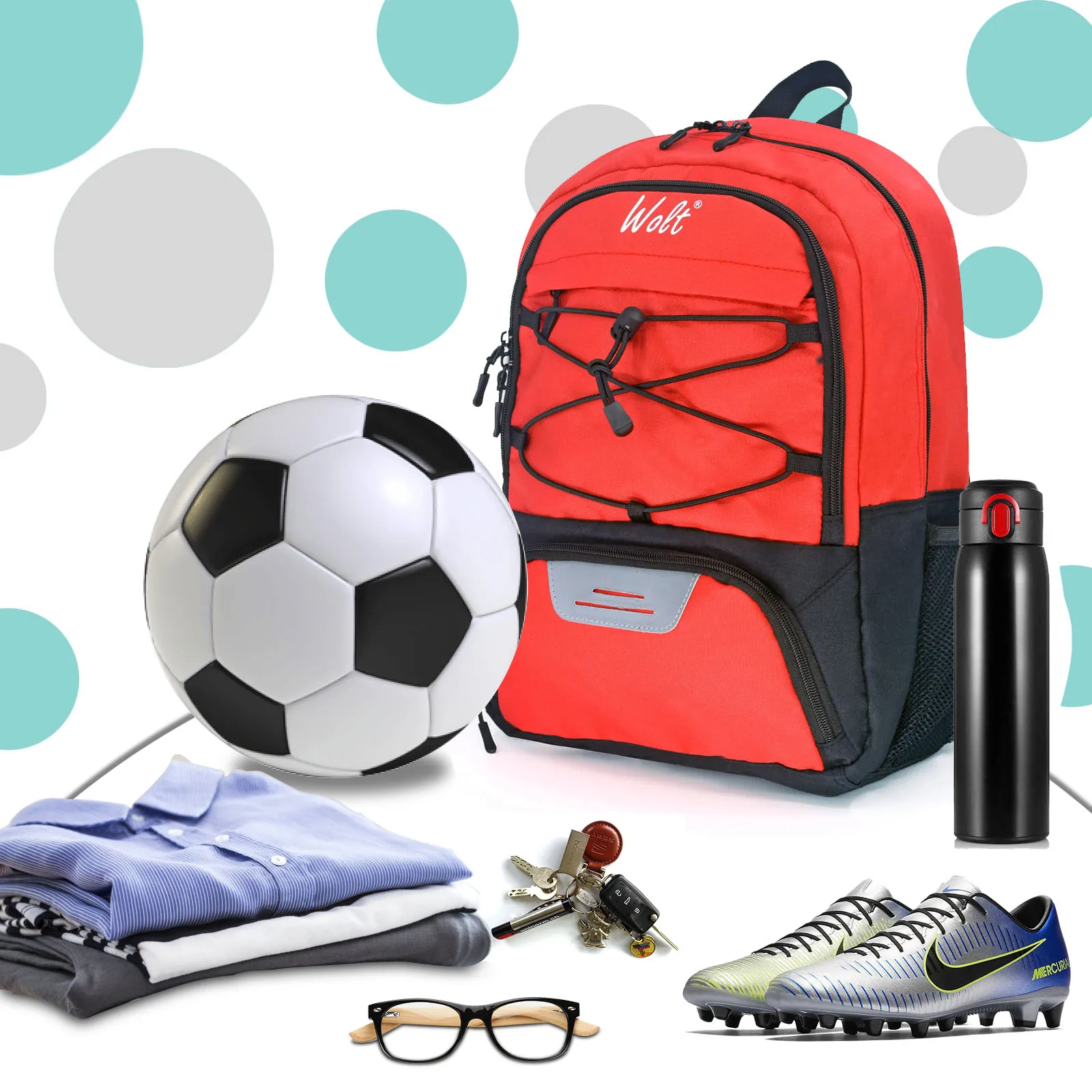 WOLT | Youth Soccer Bag - Soccer Backpack & Bags for Basketball, Volleyball & Football Sports, Includes Separate Cleat Shoe and