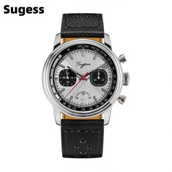 Sugess Pilot İzle Erkekler ST1906 Hareketi El Rüzgarı Kronograf Kol Saatleri Safir Su Geçirmez El Rüzgar PowerReserve Aydınlık V2