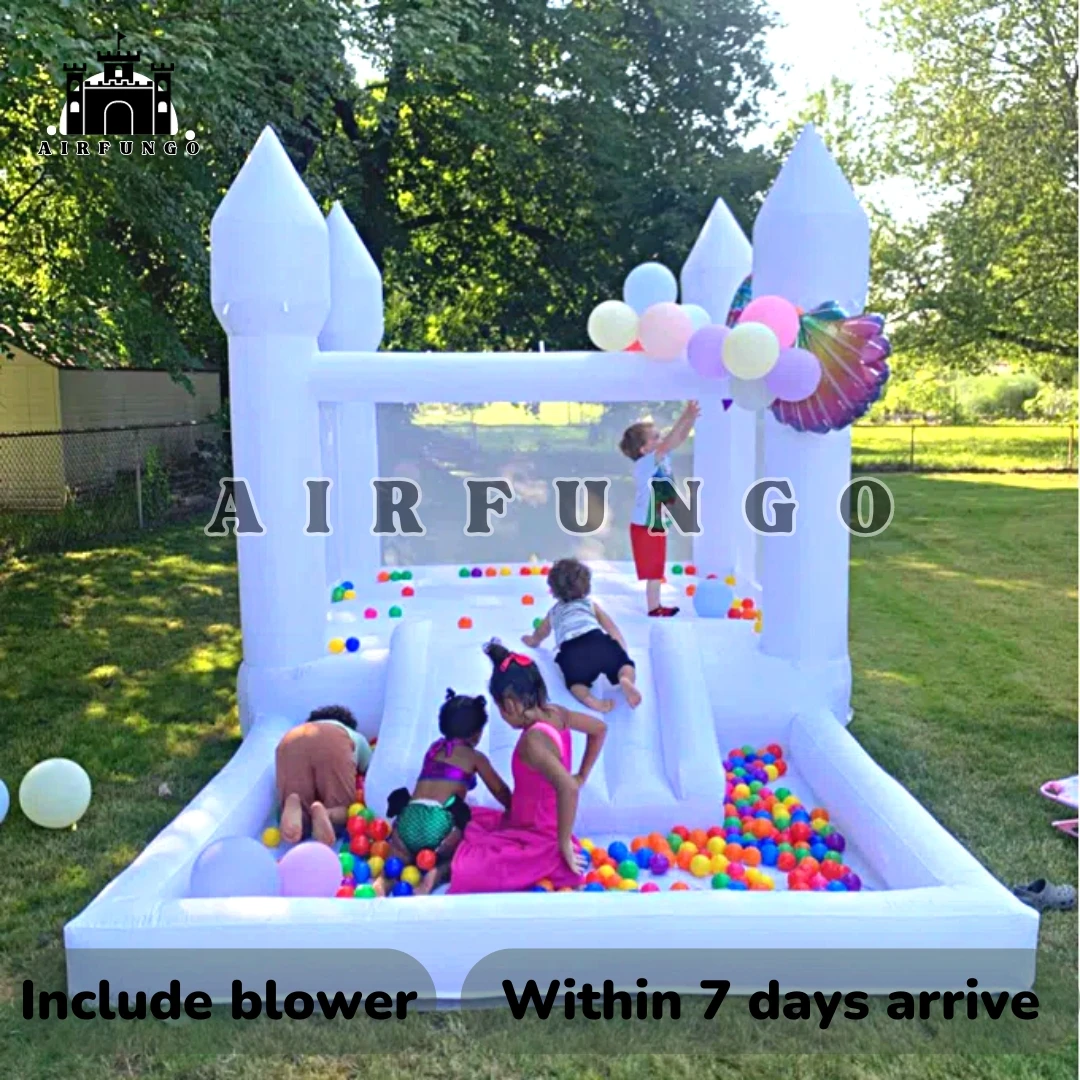 Kinder 9 x9x7ft Soft Play weiß Hüpfburg mit Rutsche Ball Pit Party Anpassung aufblasbare Mini Hüpfburg mit Gebläse