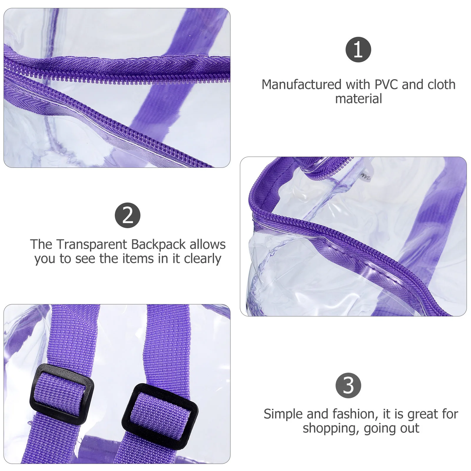 

Clear PVC Backpack Lightweight Waterproof Transparent Design for Sports Events Travel Daily Commute Portable Unisex Shoulder Bag