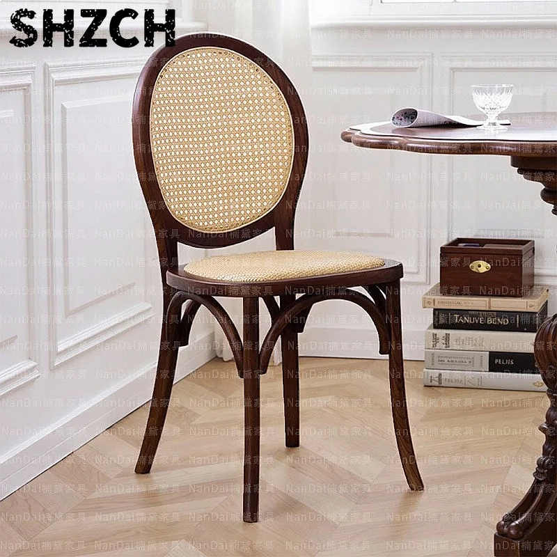 Rattan Dining Chair Solid Wood Frame Round Arc Back Comfort Seat Home Decor Accent