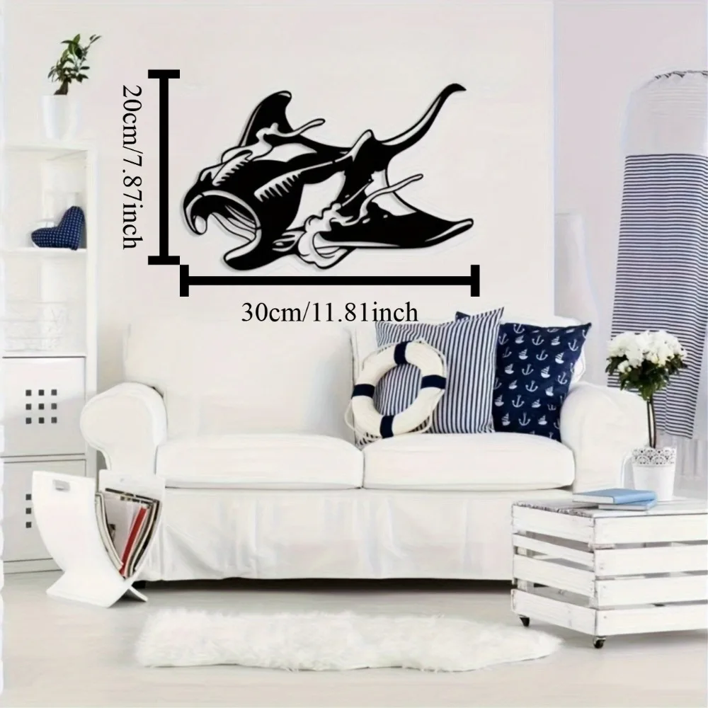 Manta Ray Iron Wall Art Black Silvery Marine Metal Sign Nautical Coastal Beach House Living Room Ocean Theme Decor Gift Ornament