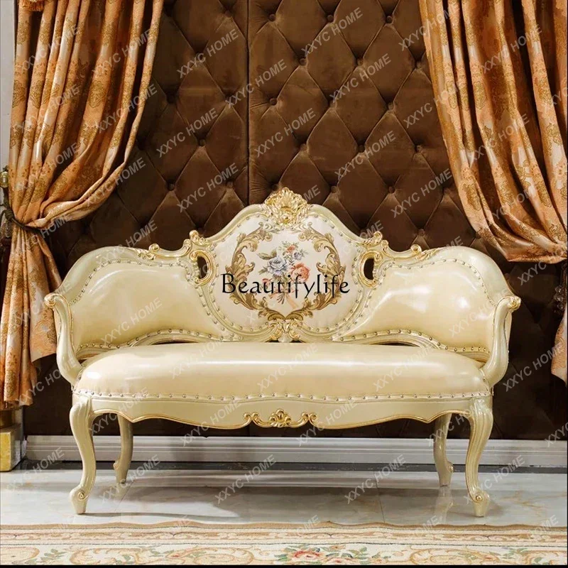 

A European solid wood bedside stool small sofa first layer cowhide high-end luxury princess leisure chair