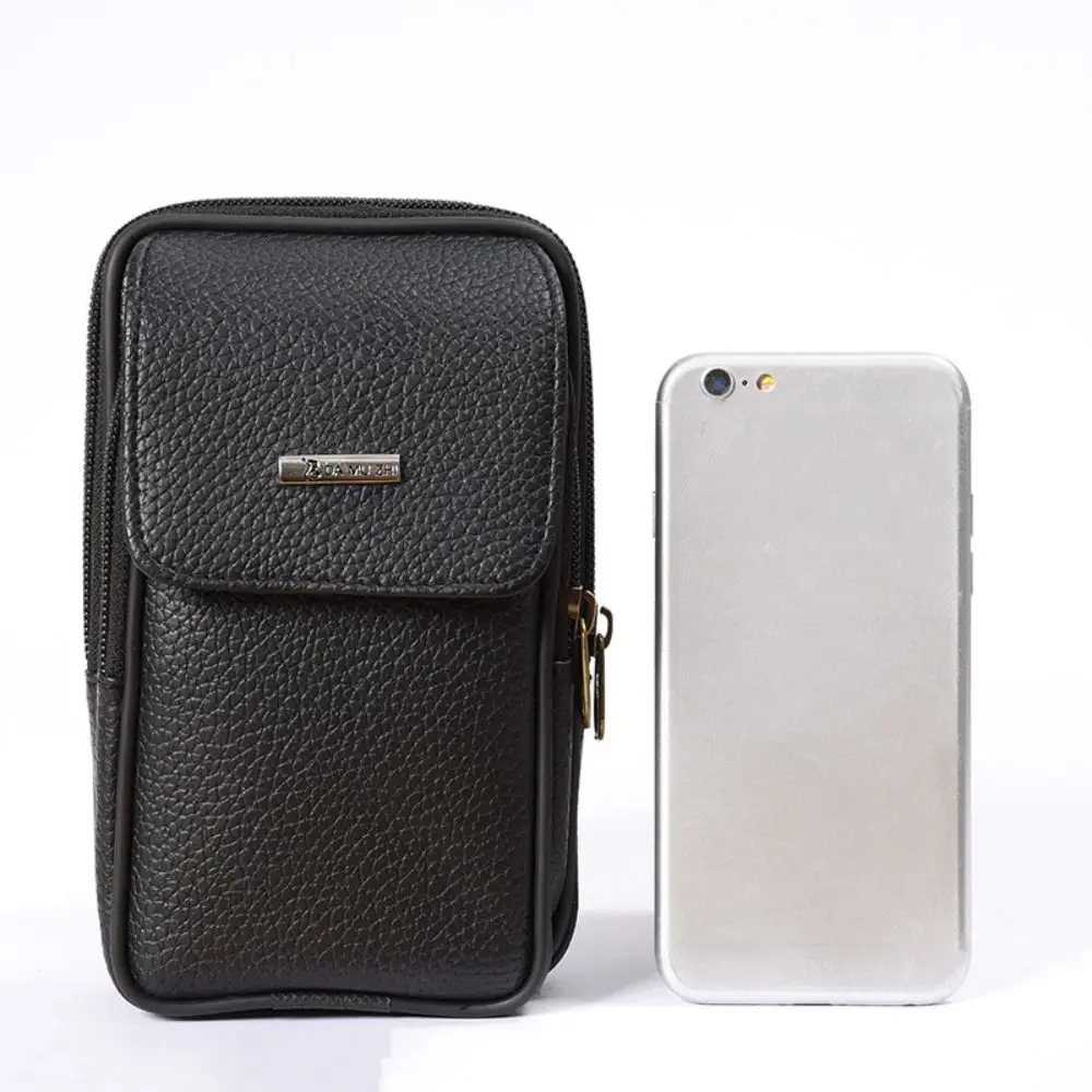 Retro Skórzana Mała Torba Talia Jednolity Kolor Pas Bum Pack Casual Fanny Biznesowa Torba Talia Mężczyźni Podróżny Pas Sportowy Bum Phone Pouch — zdjęcie 5