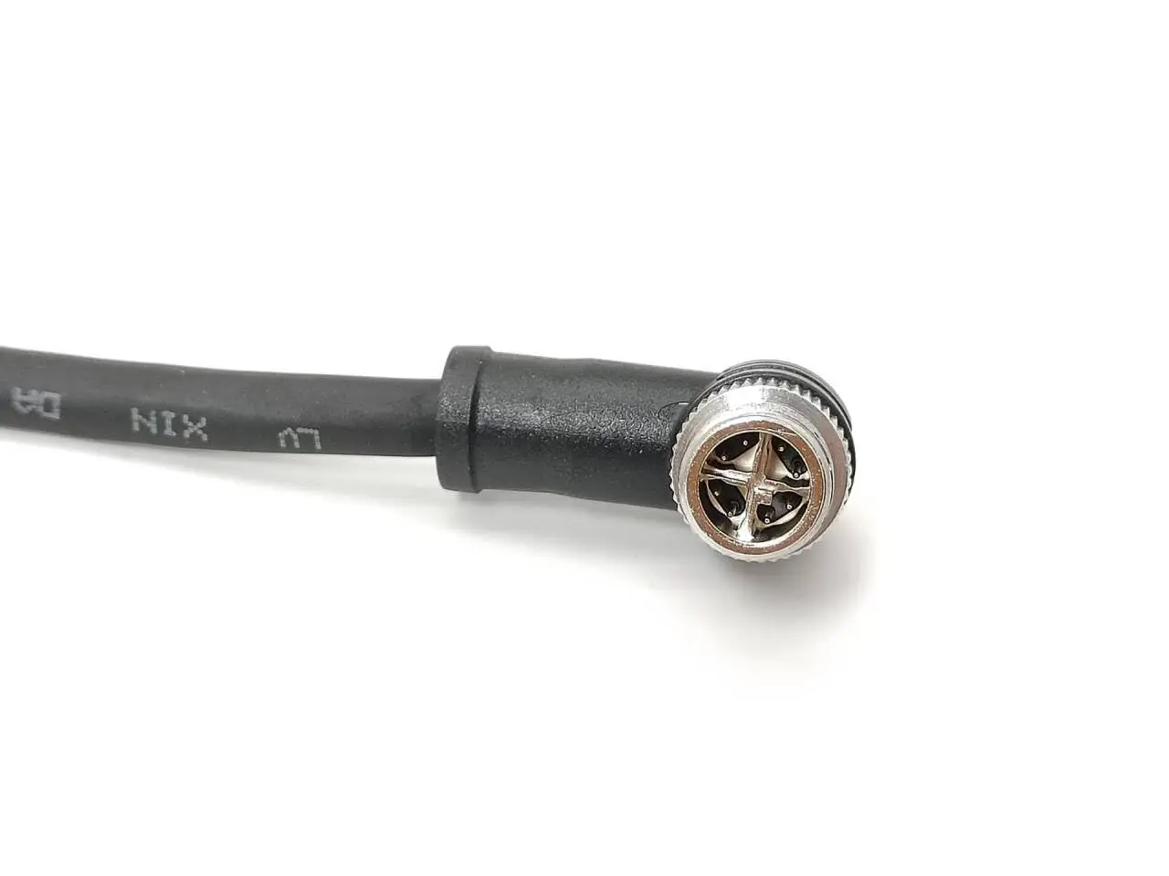 M12 8 Pin X-Code Male Angled to RJ45 Male High Flex Cat6 Industrial Ethernet Cable PVC Twisted Pair Black Cable 1M