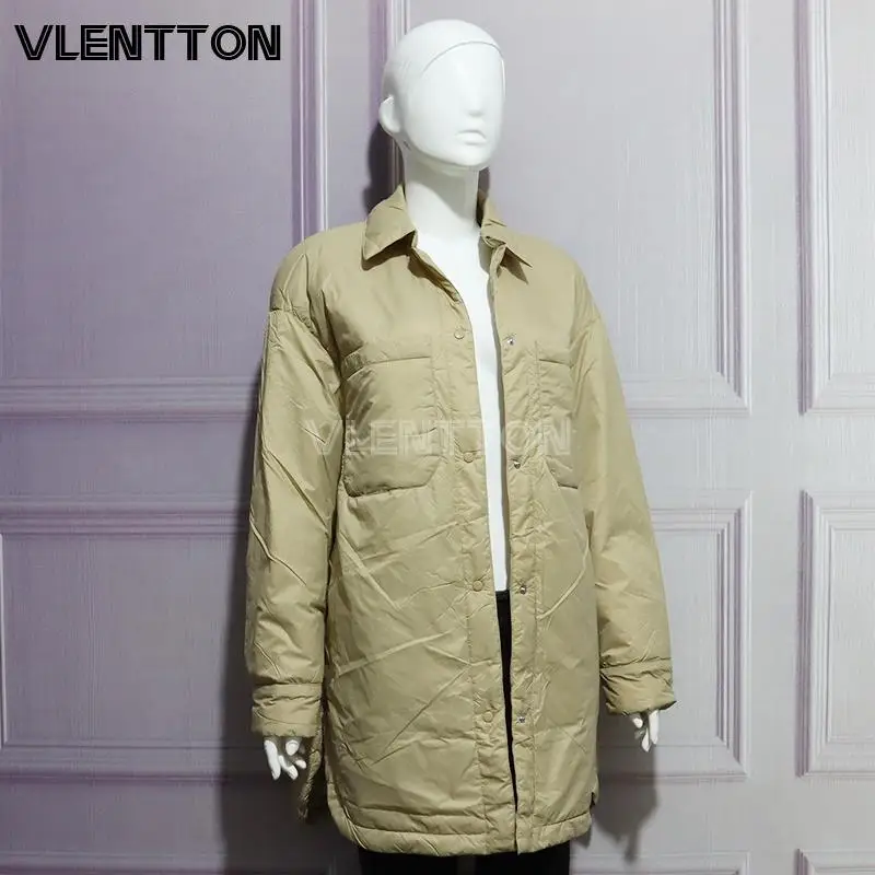 2024 Autumn Winter Women Warm Oversize Light Parka Jacket Coat Vintage Khaki Cotton Outwear Female Casual Loose Long Overcoats