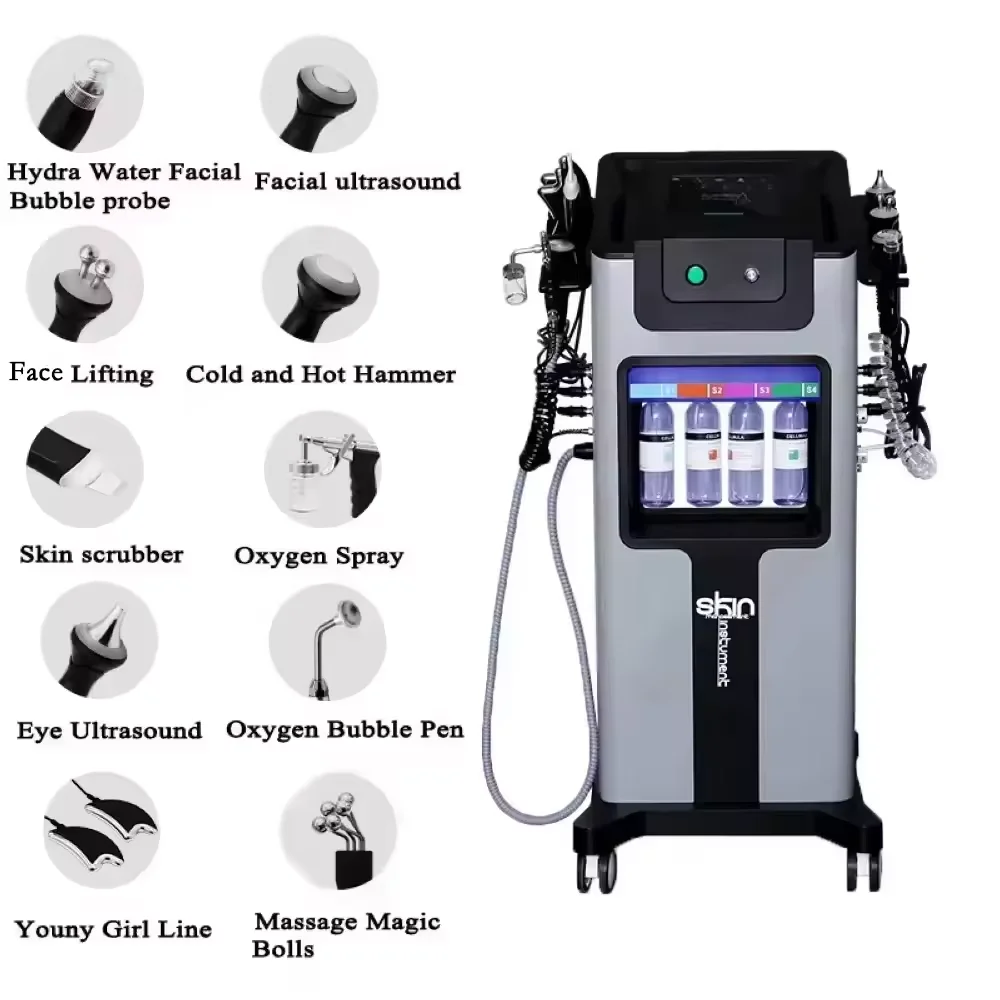 Multifunctional 10‑in‑1 Hydra Facial Machine Hydradermabrasion Skin Care System With Multiple Probes for Salon Spa Facial Skin Cleansing Nourishing Device