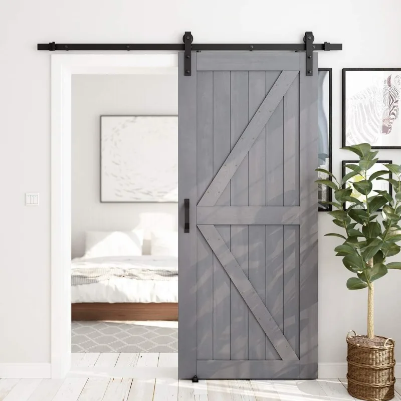 

36in x 84in Sliding Barn Door with 6.6ft Barn Door Hardware Kit & Handle, Pre-Drilled Ready to Assemble