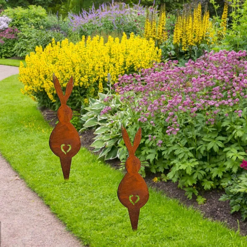 Easter Bunny Garden Stake Garden Decoration Stake  Rust Decoration Spring Decoration For Garden And Front Door