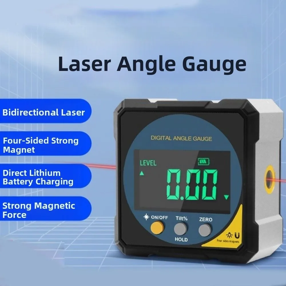 

Rechargeable Laser Angle Ruler 4 Sides Magnet Dual Laser Inclinometer Quick Measurement Waterproof Tilt Angle Box