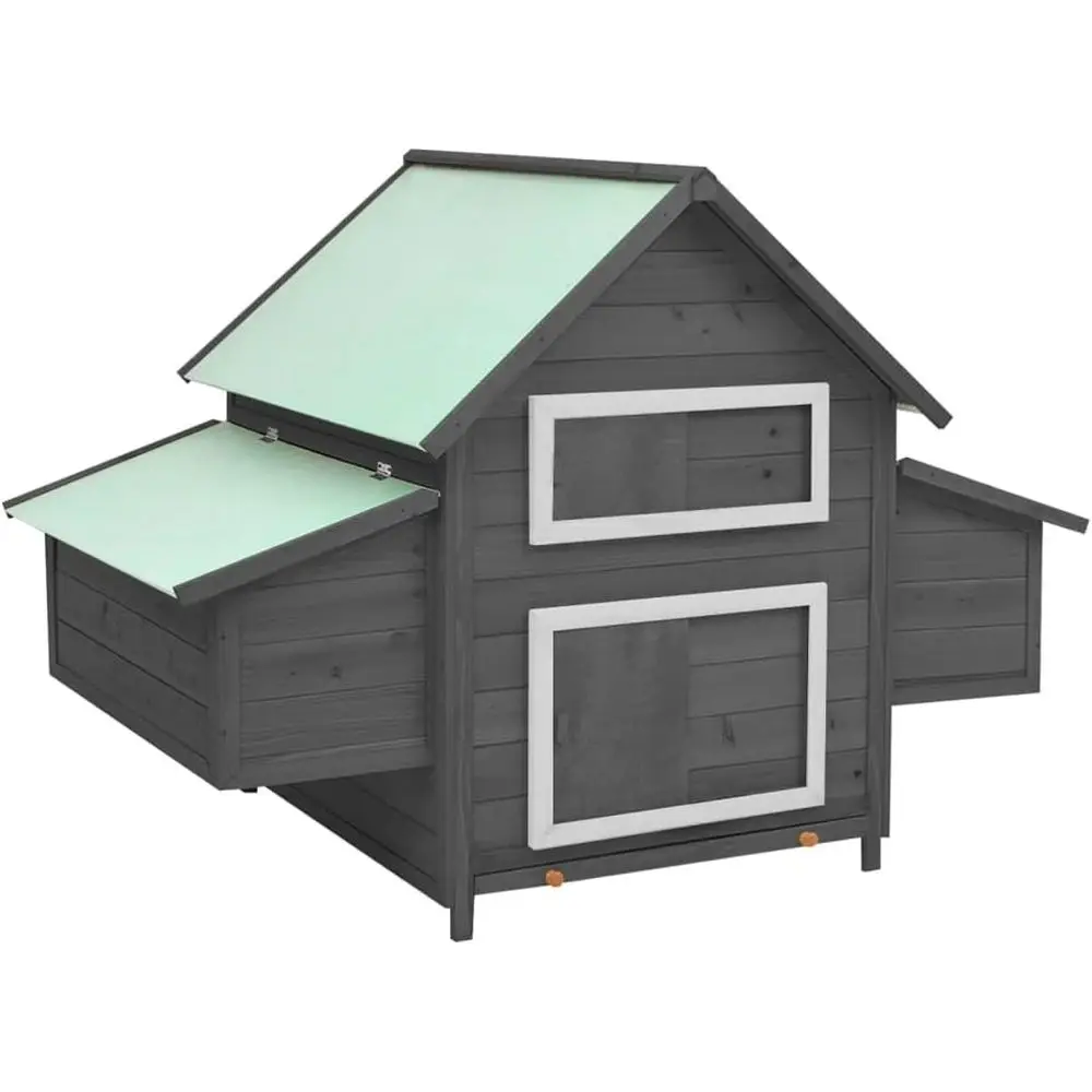 

Gray and White Outdoor Wooden Chicken Coop with 2 Nesting Areas for Hens and Rabbits