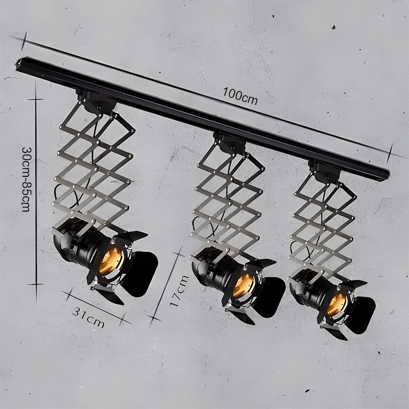 Vintage Track Lighting Fixture Rural Industrial Lift Ceiling Lamp Bar Clothing Retro Absorb Dome Light without E27 Bulb