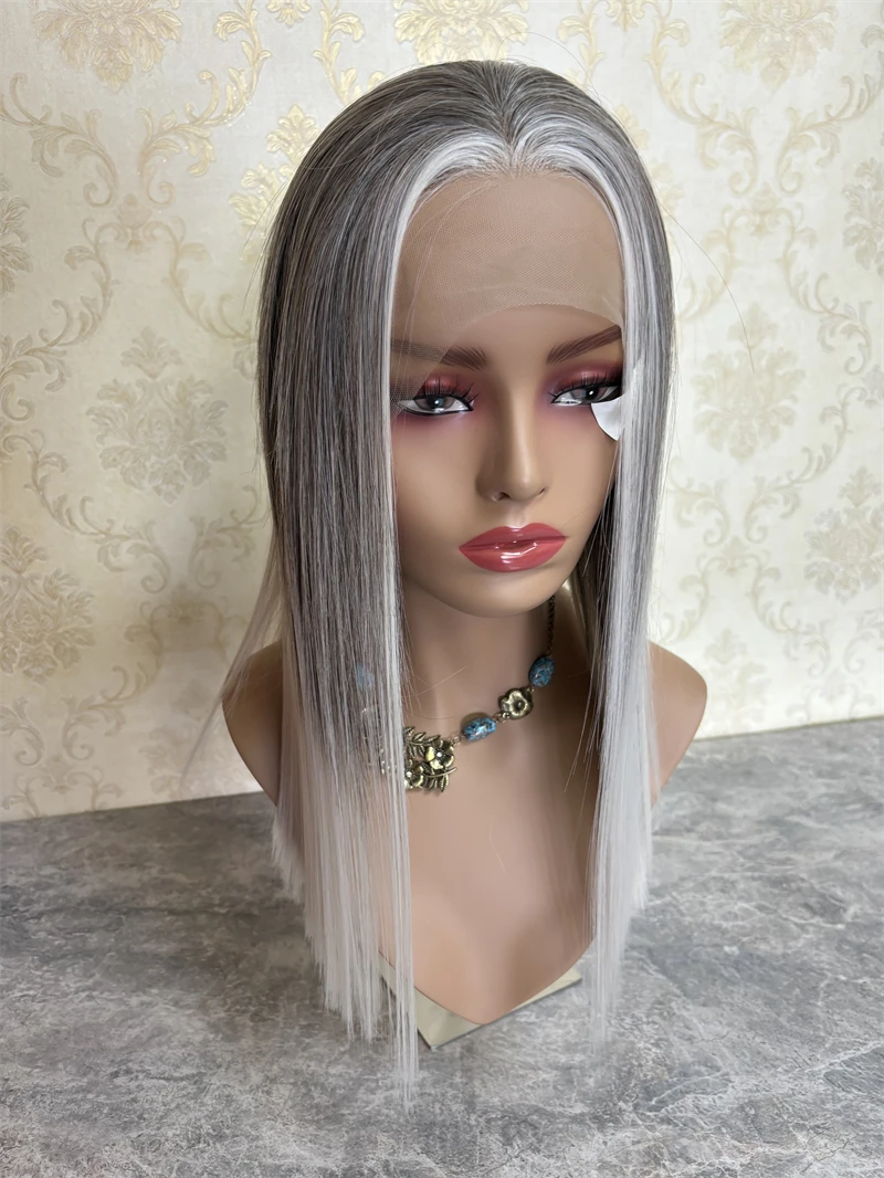 Silky Straight Lace Frontal Wigs Futura Synthetic Lace Front Wig Short Bob Lace Front Wig for Women Ash Grey Blonde Bob Wig Sale