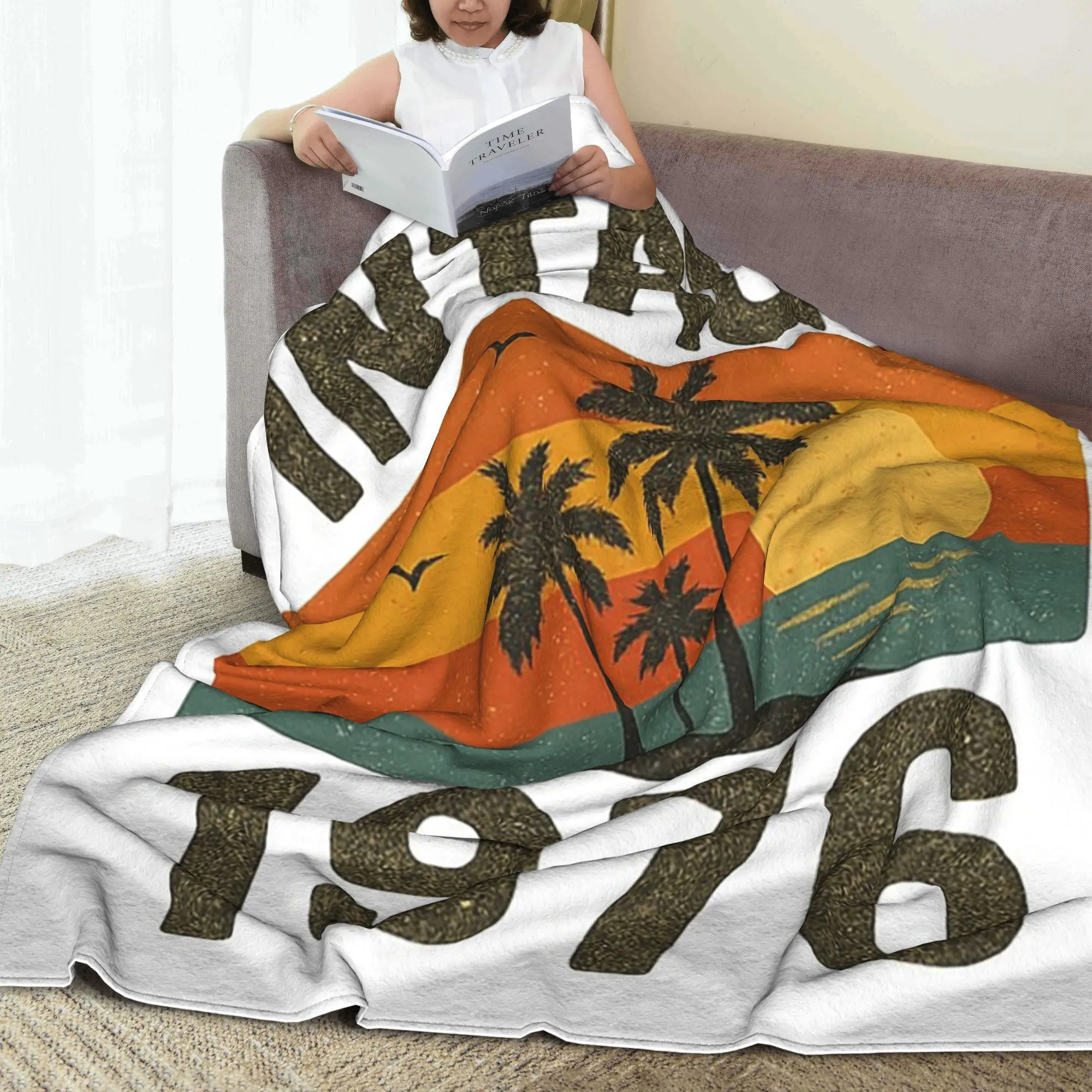

Vintage 1976 Retro Sunset Birthday Blanket Warm Flannel Sofa Throw Blanket for Home Bedroom Outdoor Throws Bedspread Quilt