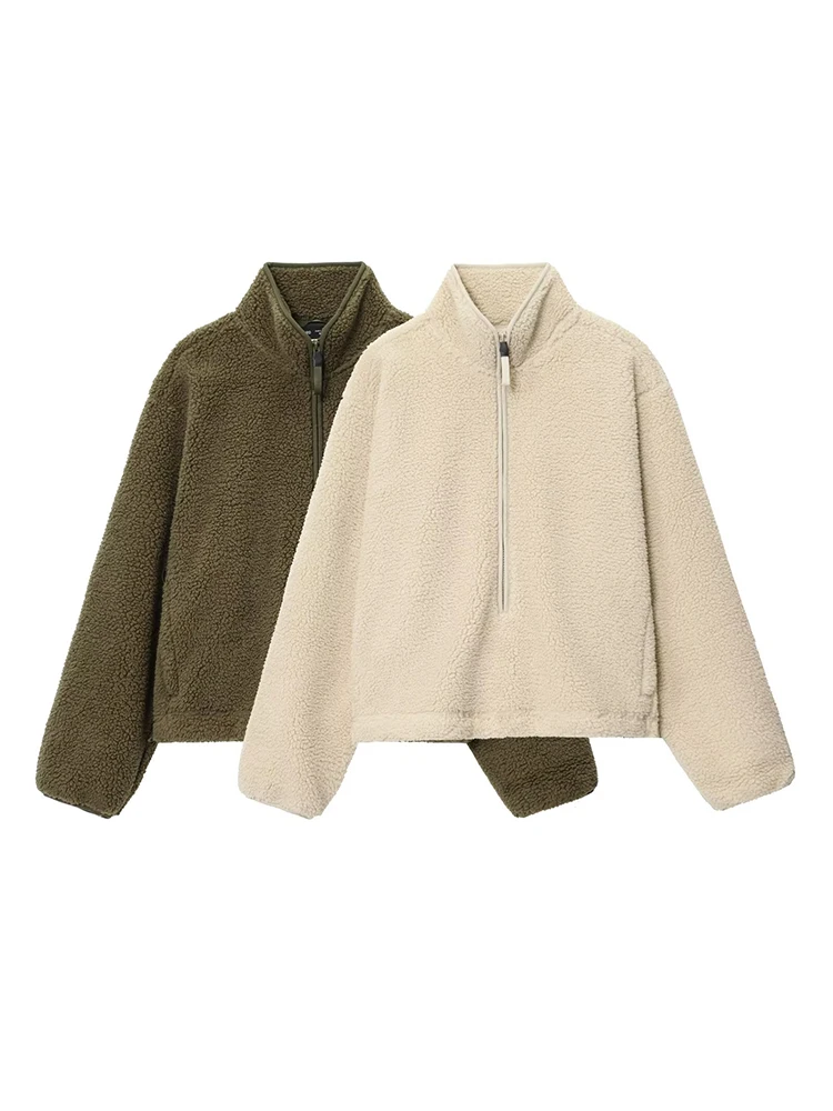 HH frauen 2025, Winter Neue Lose Beiläufige Teddy Samt Sport Top Weibliche Einfache Vielseitig Zipper Langarm Pullover Jacke mujer