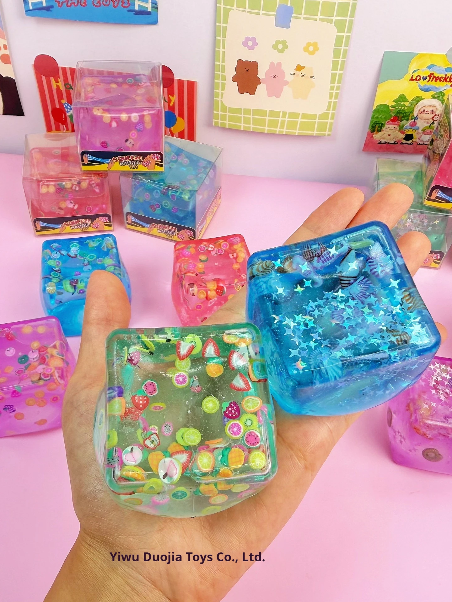 Neues 24-teiliges Set: 5,5 cm Maltose-Würfel Squishy Spielzeug-Set – Ozean & Frucht, langsam aufsteigend, weiche quadratische Fidget-Spielzeuge zur Stresslinderung und Entspannung