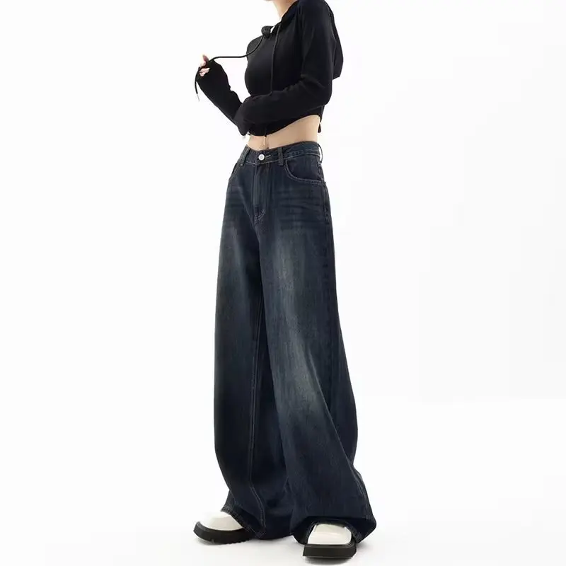 Vintage Women's Wide-Leg  Baggy Jeans Mix And Match Street Style Autumn Pants Korean Fashion