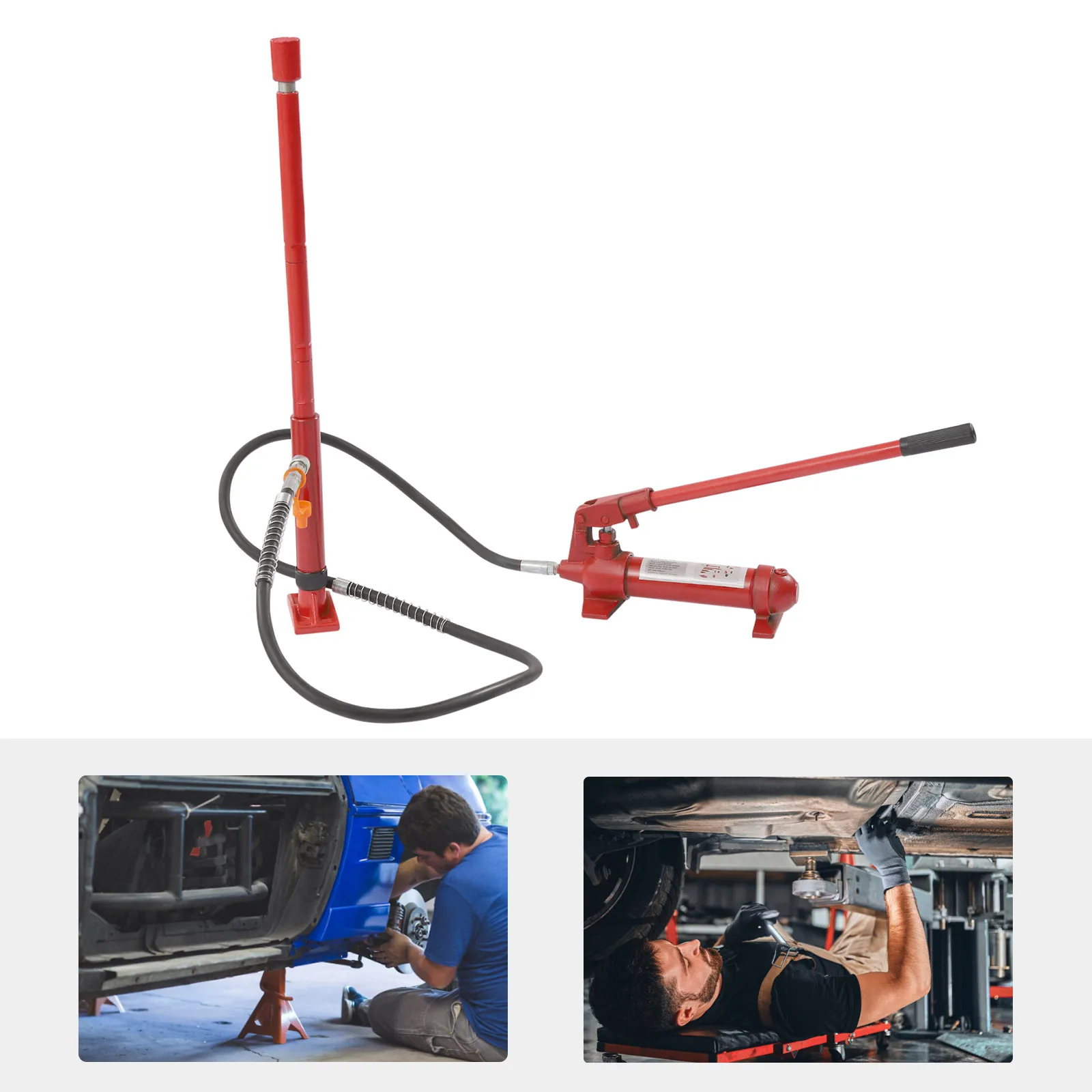 Portable Hydraulic Ram: Auto Body Frame Repair Kit with Carrying Storage Case, 4 Ton (8818.5lbs) Capacity, Red