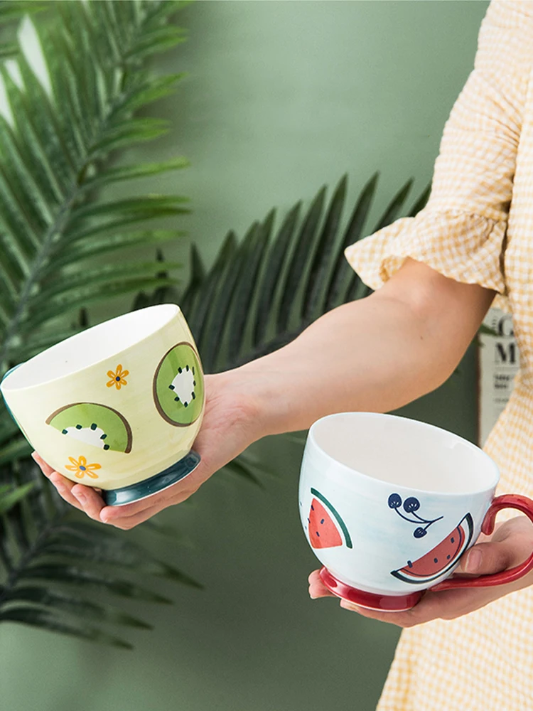 350/470ml Japanese Cute Ceramice Breakfast Mug High Beauty Oat Cup Large Capacity Fresh Cup Ceramic Mark Cup Milk Water Cup