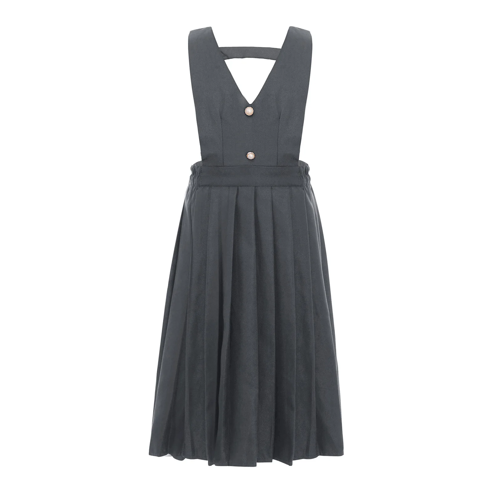 

Kids Girls Slip Dress Preppy School Uniform Summer V-neck Sleeveless Zipper up Pleated Overall Dress Chorus Performance Costume