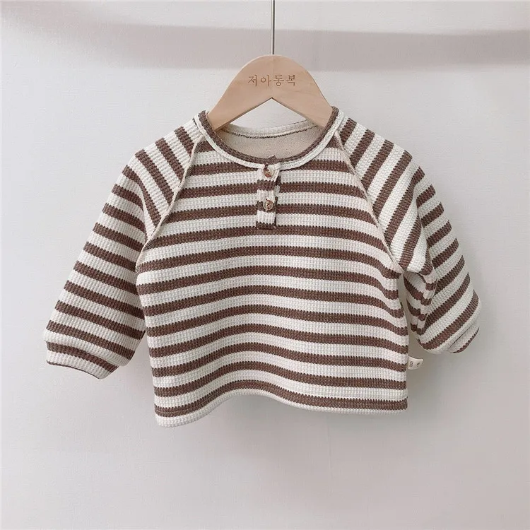 Hoodies Korean Childrens Clothing Thickening Sweater Baby Warm Lattice Plush Long Sleeved Tops Stripe Long Sleeve