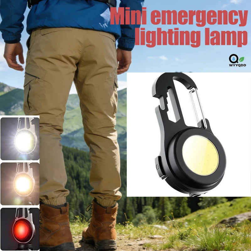 Mini COB Keychain Light: Type-C Rechargeable Multifunctional Work Light for Outdoor Camping, Car Repair & Window Breake