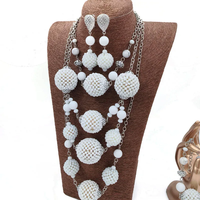 Dudo White Balls African Jewelry Traditional Nigerian Weddings Sets Luxury 2026 Crystals 3 Pieces Accessories