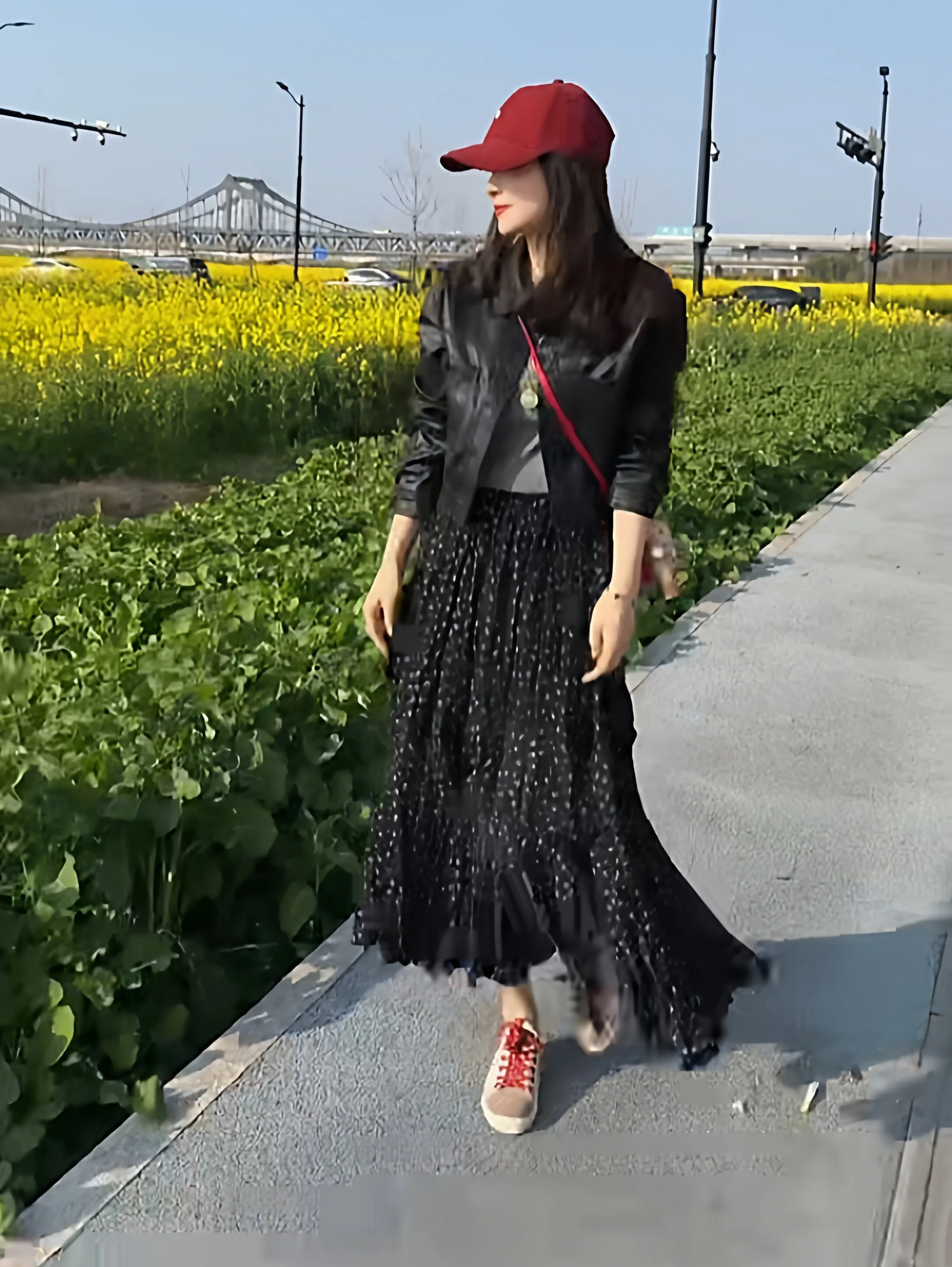 

Korean Style High Waist Flared Skirt Women's Spring New Folded Hip Covering Slimming Umbrella Skirt Skin-friendly Breathable