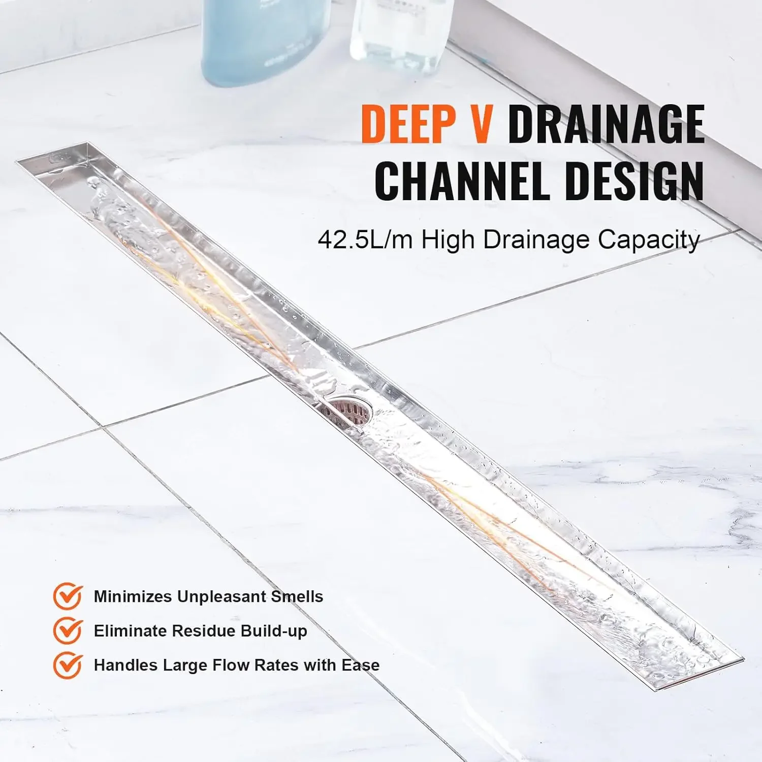 36 Inch Linear Shower Drain Offset with Tile Insert Cover,Brushed 304 Stainless Steel Rectangle Shower Floor Drain