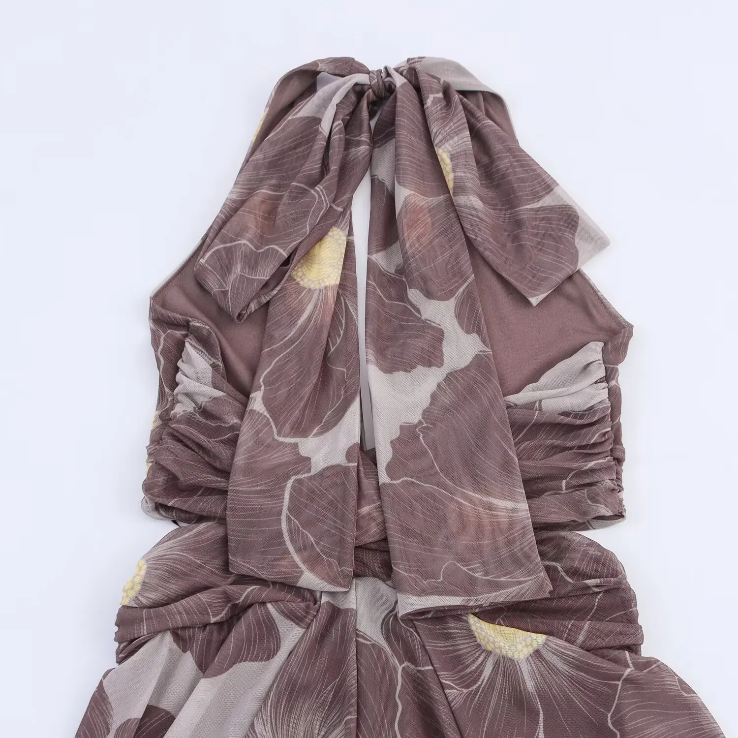 Ele longue imprimé fleuri évider taille robe Ne suspendu Dr femmes décontracté H Version Polyester Fiber été Dr