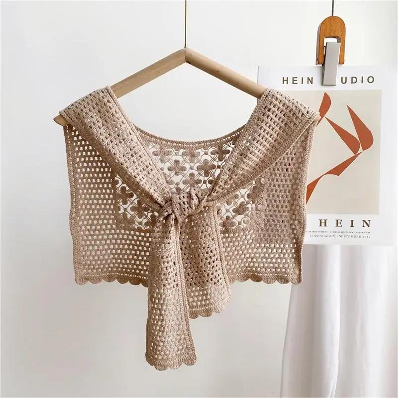 

P88A Crochet Shawl Triangular Shawl Scarf Cotton Shoulder Wrap Korean Shawl Shrug Scarf Summer Photo Props Accessories