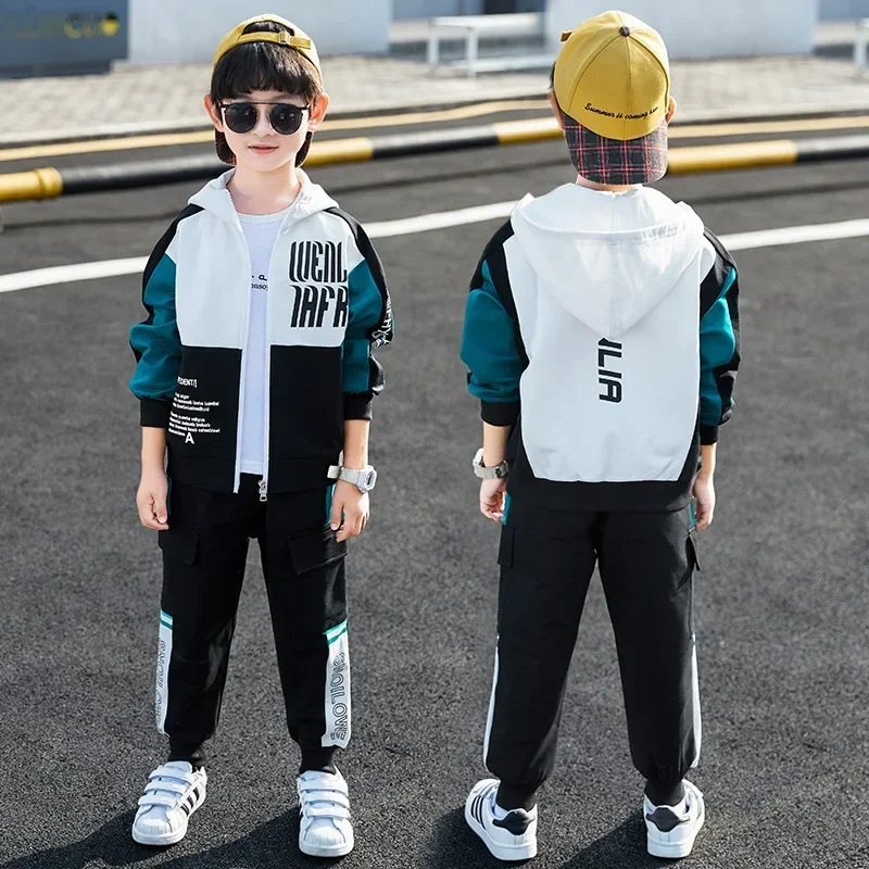 

2023 Spring and Autumn boys' suit Sun Yat-sen children's suit Autumn hooded sports suit fashionable brand boys' new autumn suit