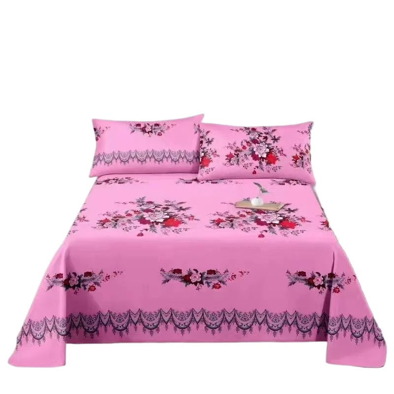 3pcs/Set Home Textile Bed Sheet Set with Pillowcases Cotton Material Lovers Home Room Bedding Flat Sheet Bed Sheet Set