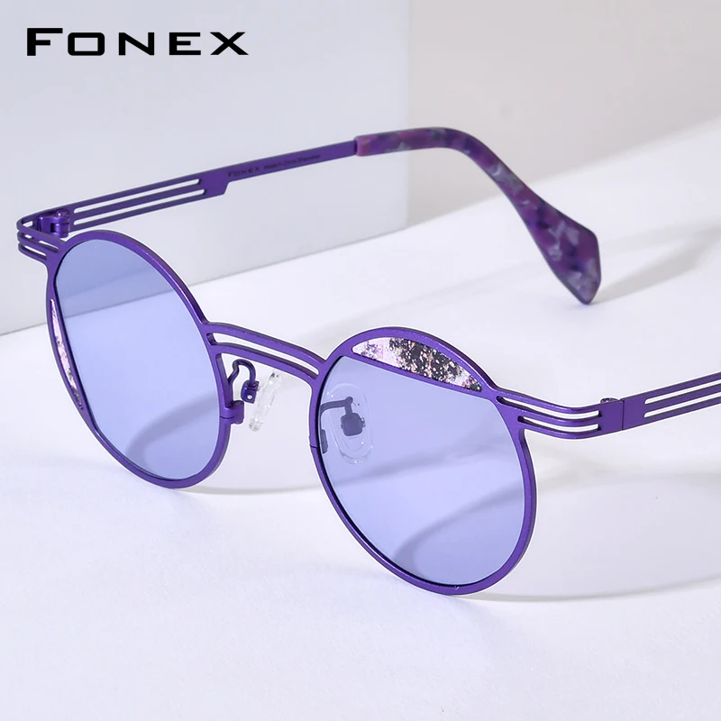 FONEX Titanium Sunglasses Men 2026 Brand Design Vintage Retro Round Polarized Sun Glasses Women Japanese Polarized Shades 85932T