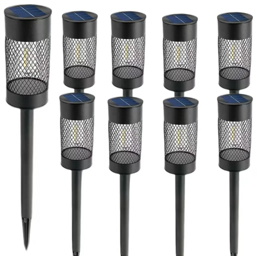 Solar Pathway Lights, 2/4/6/8 Pack IP54 Waterproof Outdoor Garden Lights with Metal Mesh Cage and LED Filament, Decorative Shadow Pattern Landscape Lighting for Walkway Yard Patio, Dusk to Dawn Auto On/Off, Height 50cm x Width 7.2cm
