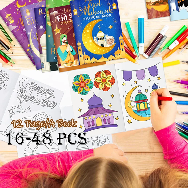 

16/32/48 шт. Ид подарок для детей книжка-раскраска Мухаммед Рамадан каракули альбом для рисования празднование Рамадан Мубарак DIY книжка-раскраска