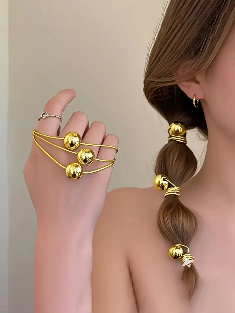 10Pcs simple gold and silver round ball hair tie hair accessory rubber band hair tie suitable for daily wear