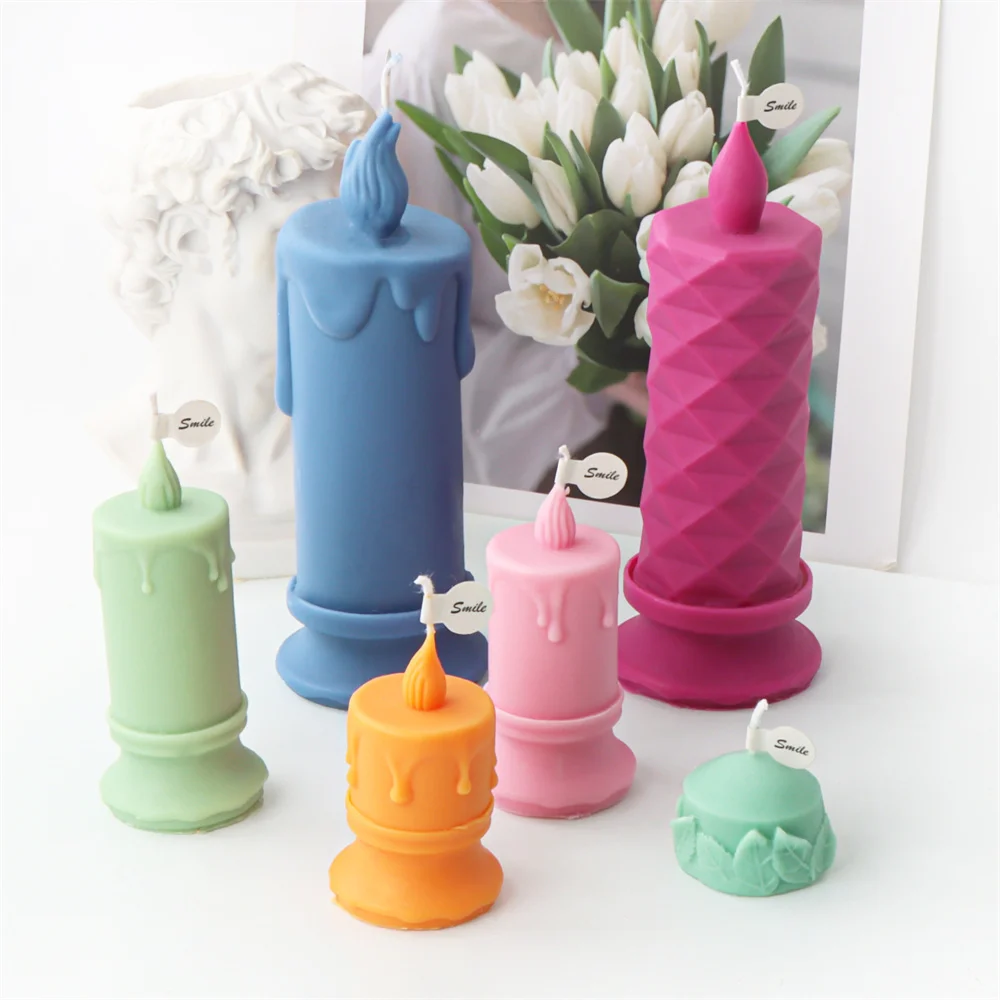 Tear Mark Pillar Candle Mold DIY Flame Long Rod Taper Tear Mark Candle Silicone Mold Diamond Plaid Long Bar Wax Candle Mold