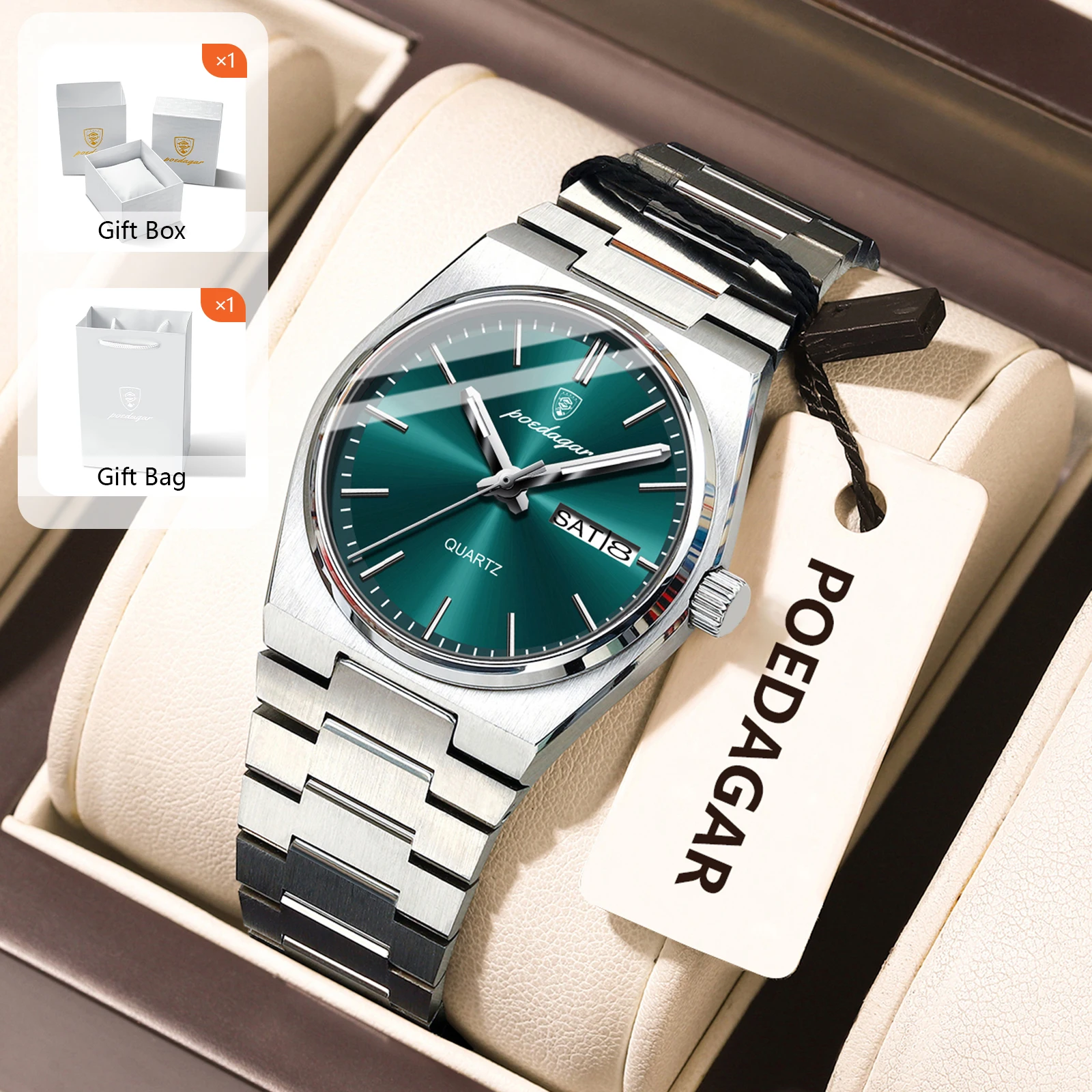 

POEDAGAR модные женские часы Date Week водонепроницаемые светящиеся женские часы из нержавеющей стали элегантные кварцевые женские часы + подарочная коробка