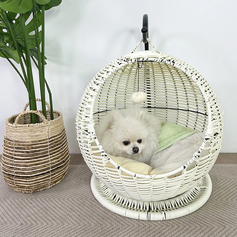 

YXT Rattan Cat Bed, Hand-Woven ，Comfy Cat Nest Basket, Hanging Basket Swinging Pet House, Cat Sleep Hammock with Plush Mat