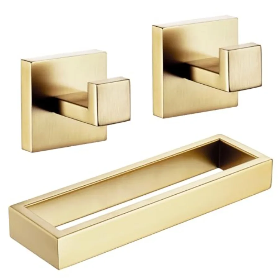 

Bath Towel Hook Square Robe Hook Coat Hook Towel Ring 9 Inch Hand Towel Holder Wall Mount Brushed Gold B1010BG-P2+B4008BG-L9