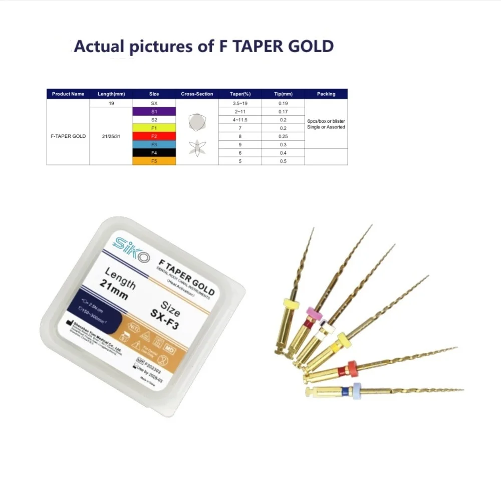 5packs F TAPER Gold Rotary Files F1 F2 F3 SX S1 S2 SX-F3 21/25/31mm 6 files/pack Endo Rotary Engine Use Root Canal NITI File