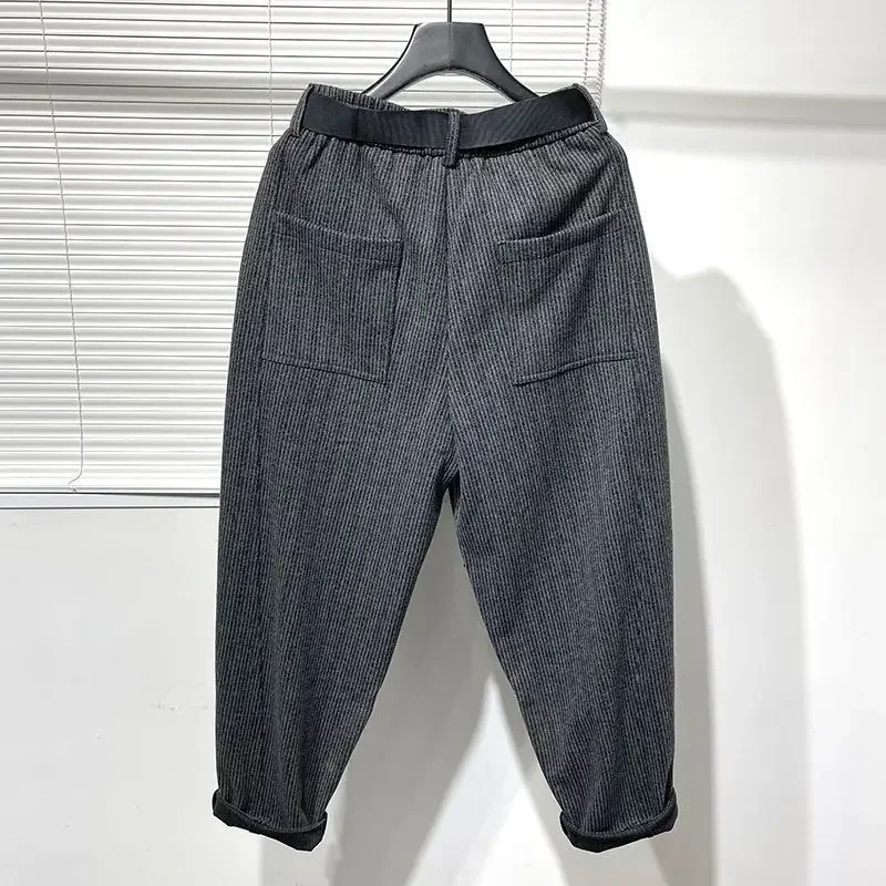 Black Fleece-lined Cargo Pants for Men Work Wear Harem Grey Trousers Man High Quality Street Oversize Luxury Cheapest Large Size