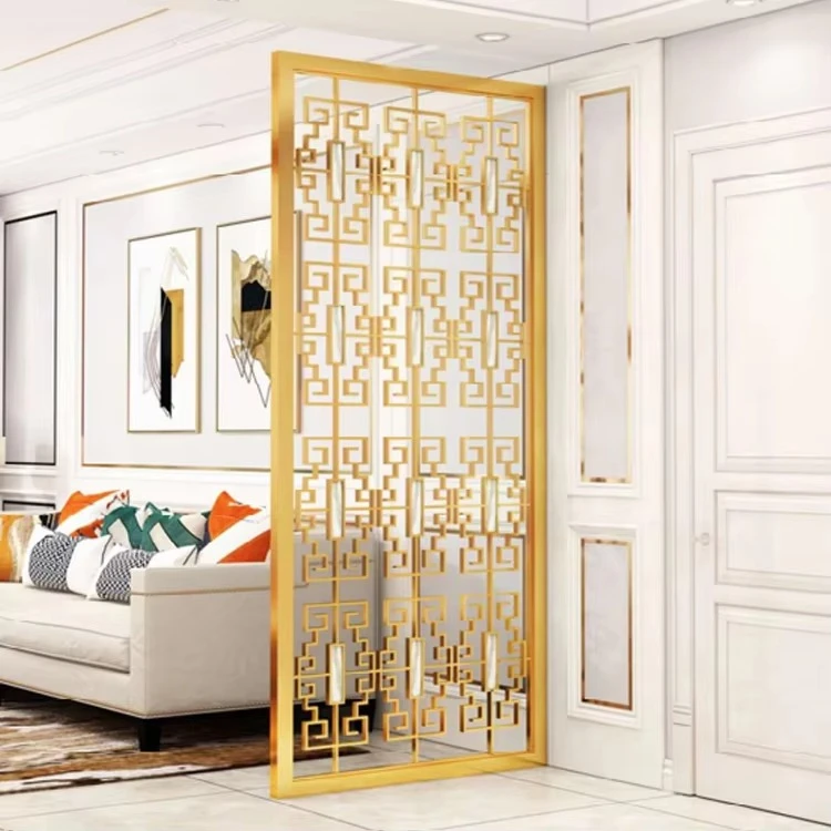 ej-Customizable Size Modern Stainless Steel Metal Room Partition with Laser Cut Design for Dining Room Divider&