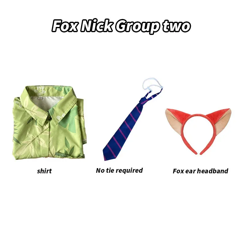 Fox Nick Wilde-Camiseta de Cosplay con corbata para hombre, camiseta informal con estampado de hojas verdes de Halloween y corbata para cosplay