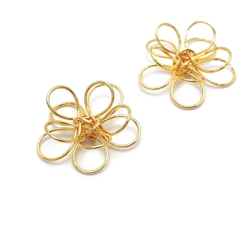18K Gold Color 3D Wire Flower Charms Pendants High Quality Diy Jewelry Making Necklace Earrings Accessories for Women