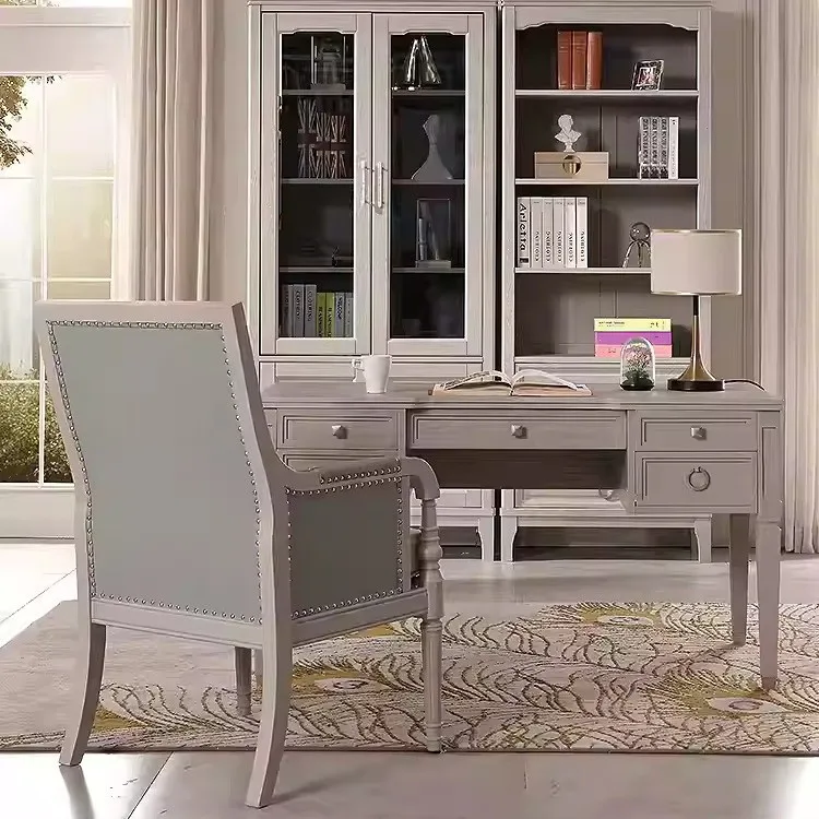 

American light luxury light gray oak all solid wood desk desk study computer desk 1.4 meters student writing